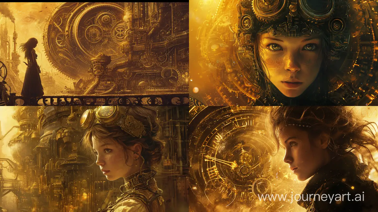 steampunk girl sf intricate artwork masterpiece ominous matte painting movie poster golden --ar 16:9 --v 6.0 