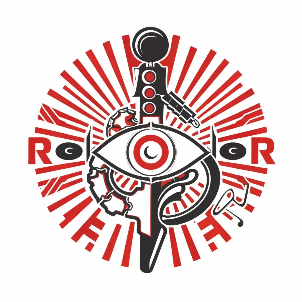 a logo design,with the text "Crimson revolver ", main symbol:Trippy guitar and bass eye,Minimalistic,be used in Entertainment industry,clear background