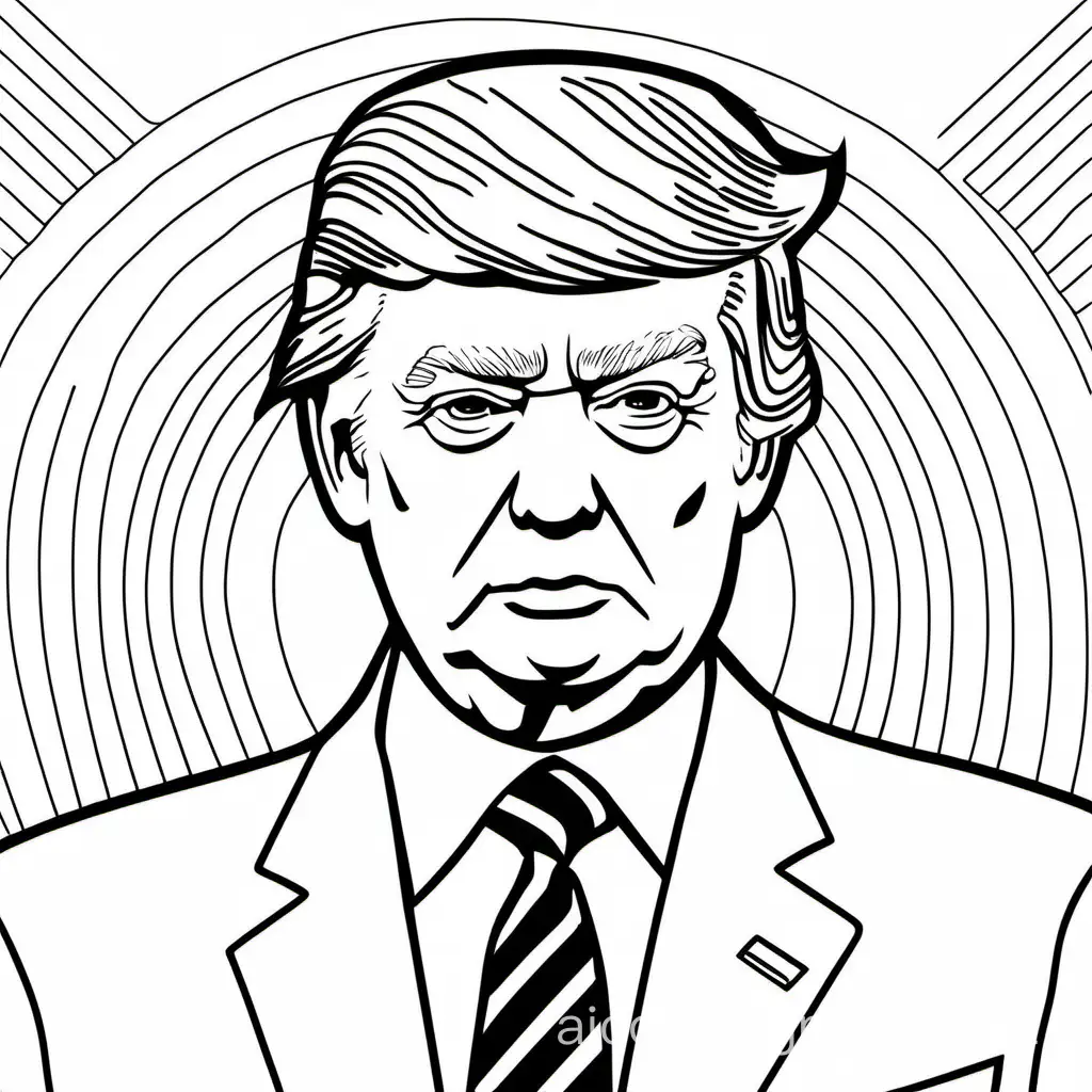 trump, Coloring Page, black and white, line art, white background, Simplicity, Ample White Space. The background of the coloring page is plain white to make it easy for young children to color within the lines. The outlines of all the subjects are easy to distinguish, making it simple for kids to color without too much difficulty