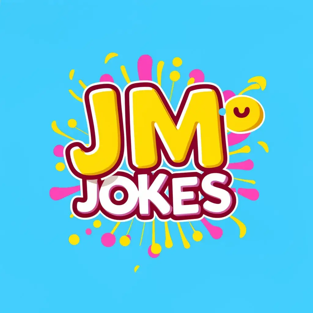 a logo design,with the text "jm jokes", main symbol:something simple and playful, like bold, colorful text spelling out "JM Jokes" with a smiling face incorporated into one of the letters, like the "J" or the "O"? You could also add some whimsical elements like stars, confetti, or cartoon-style speech bubbles with laughter inside,Moderate,clear background