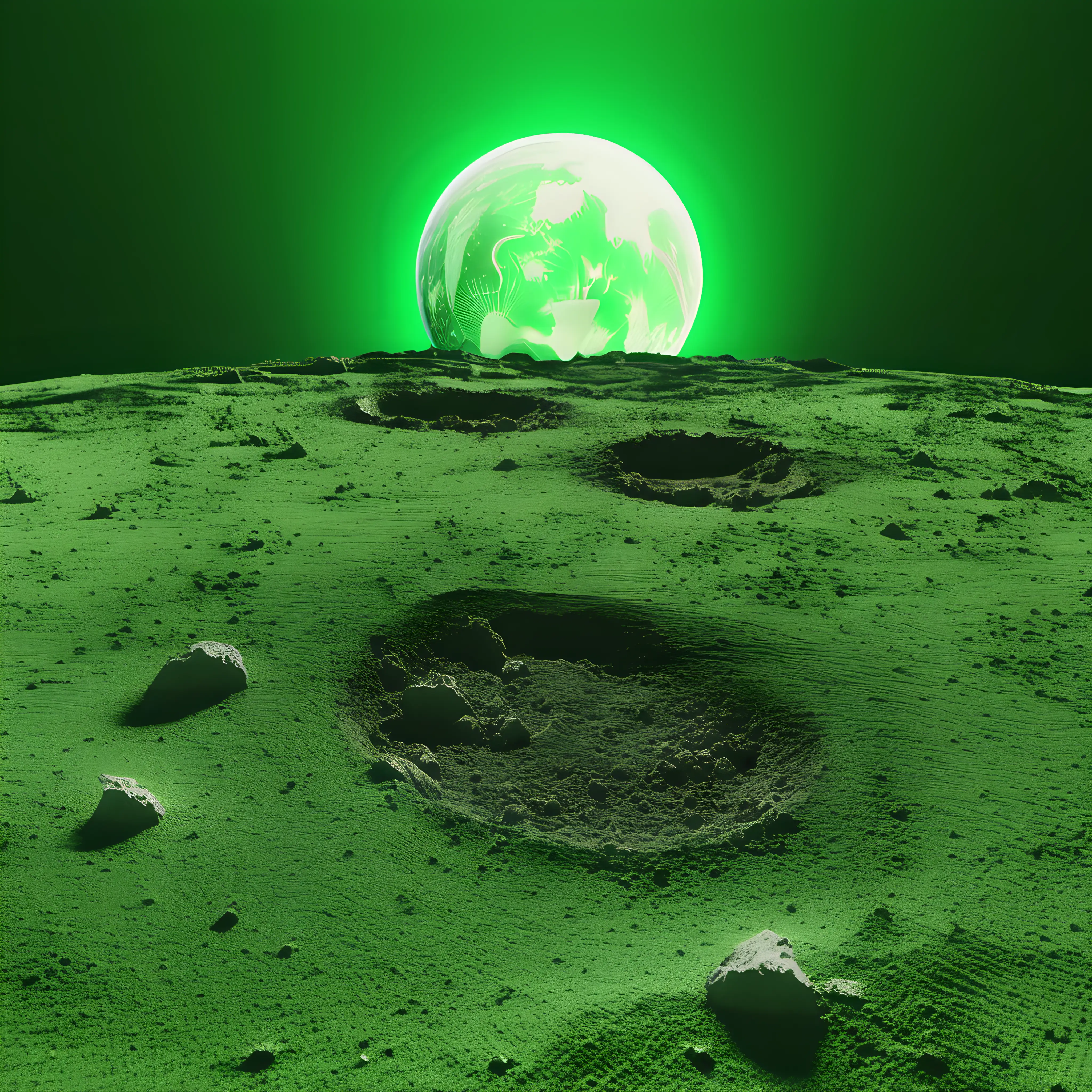 Image pour fond vert. le sol lunaire avec la terre en fond