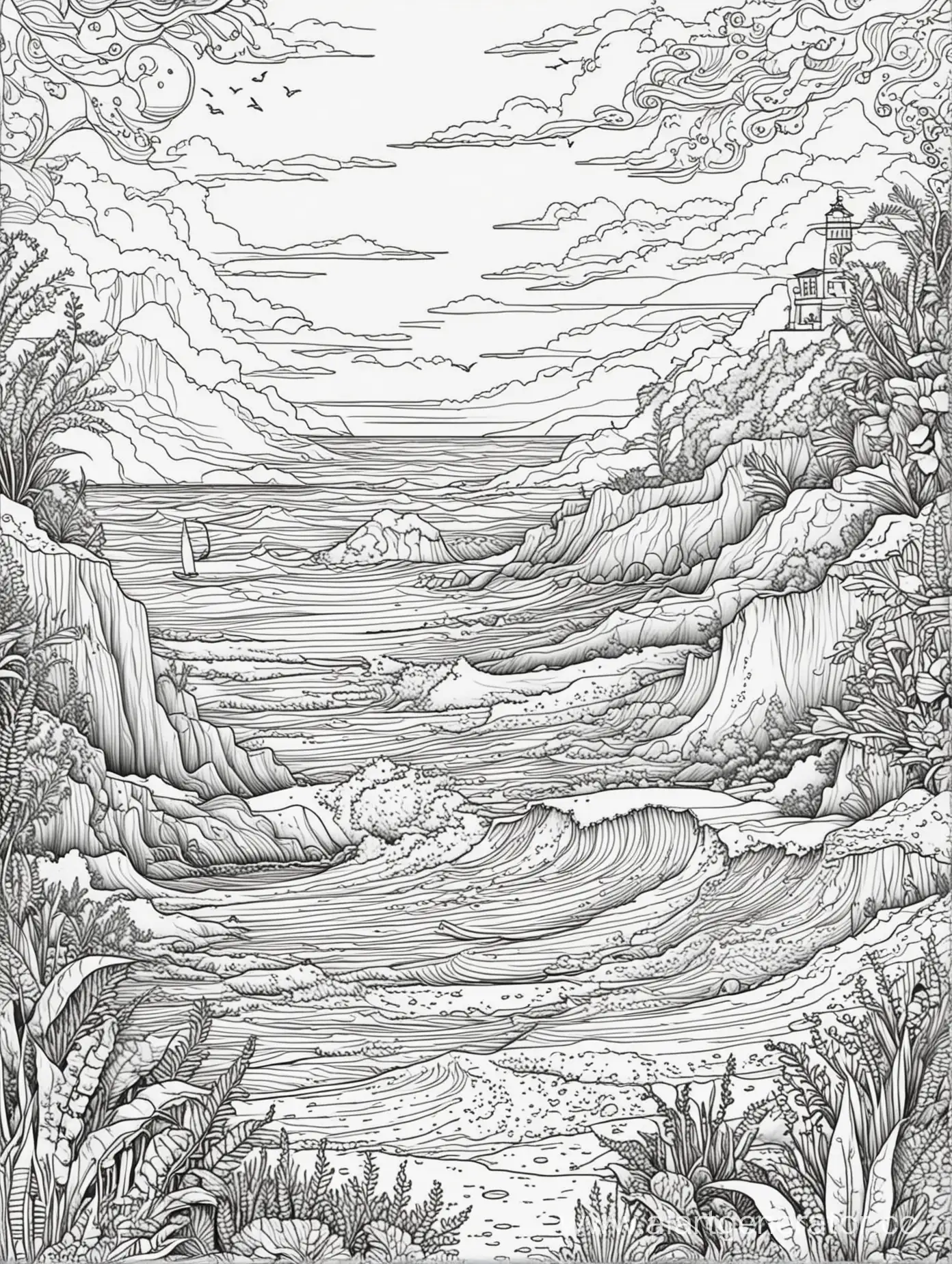 Serene-Seascape-Coloring-Page-for-Relaxation-and-Creativity