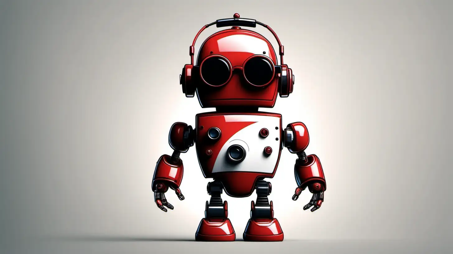 2D Animated Robot with Sunglasses in Red White and Black Color Scheme