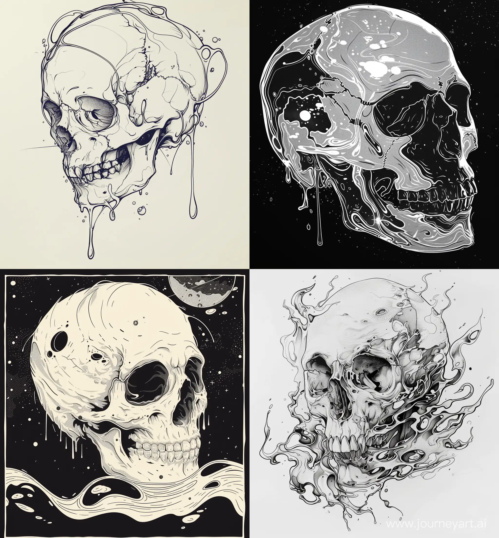 skull drawn in an illustration, in the style of spacesolarpunk, simplified line work, nightmarish illustrations, organic and fluid, poured, neotraditional, minimalist illustrator --ar 59:64 --v 6