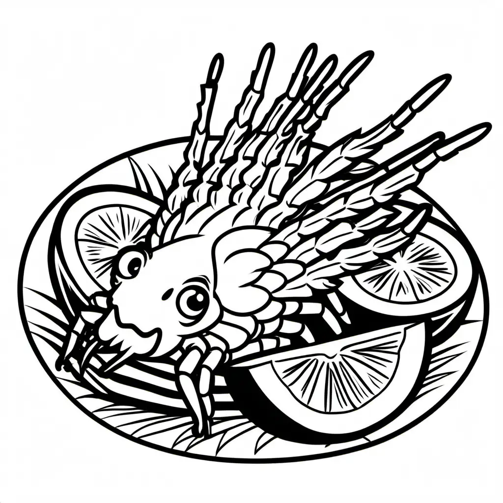 Coconut shrimp bold ligne and easy
, Coloring Page, black and white, line art, white background, Simplicity, Ample White Space. The background of the coloring page is plain white to make it easy for young children to color within the lines. The outlines of all the subjects are easy to distinguish, making it simple for kids to color without too much difficulty