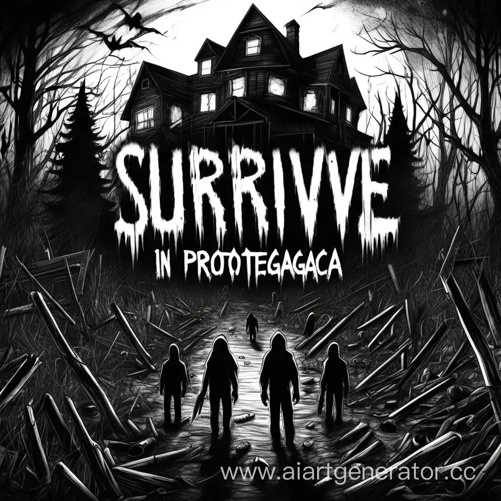 нарисуй заставку хоррор игры с её названием "Survive in Proteagailovca"