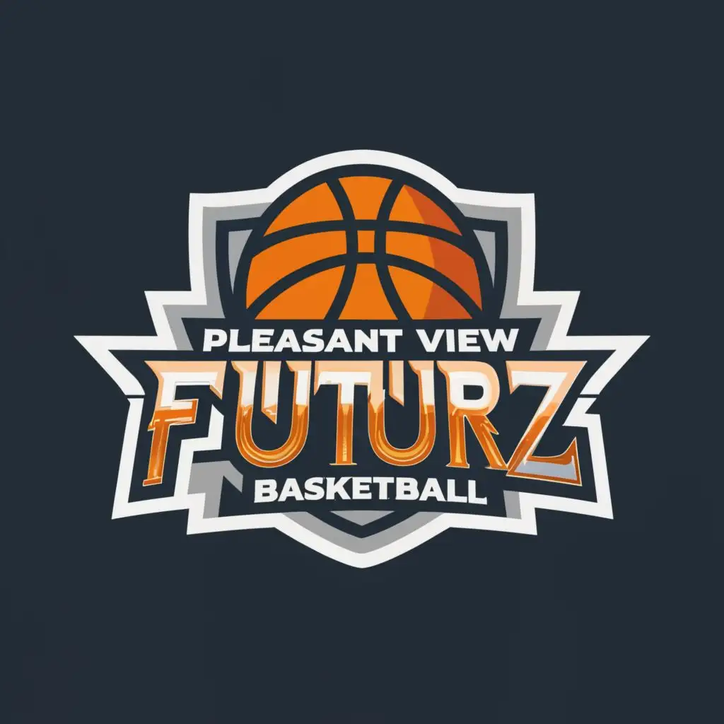 a logo design,with the text "Pleasant View Futurz Basketball", main symbol:Basketball and hoop,Moderate,be used in Sports Fitness industry,clear background