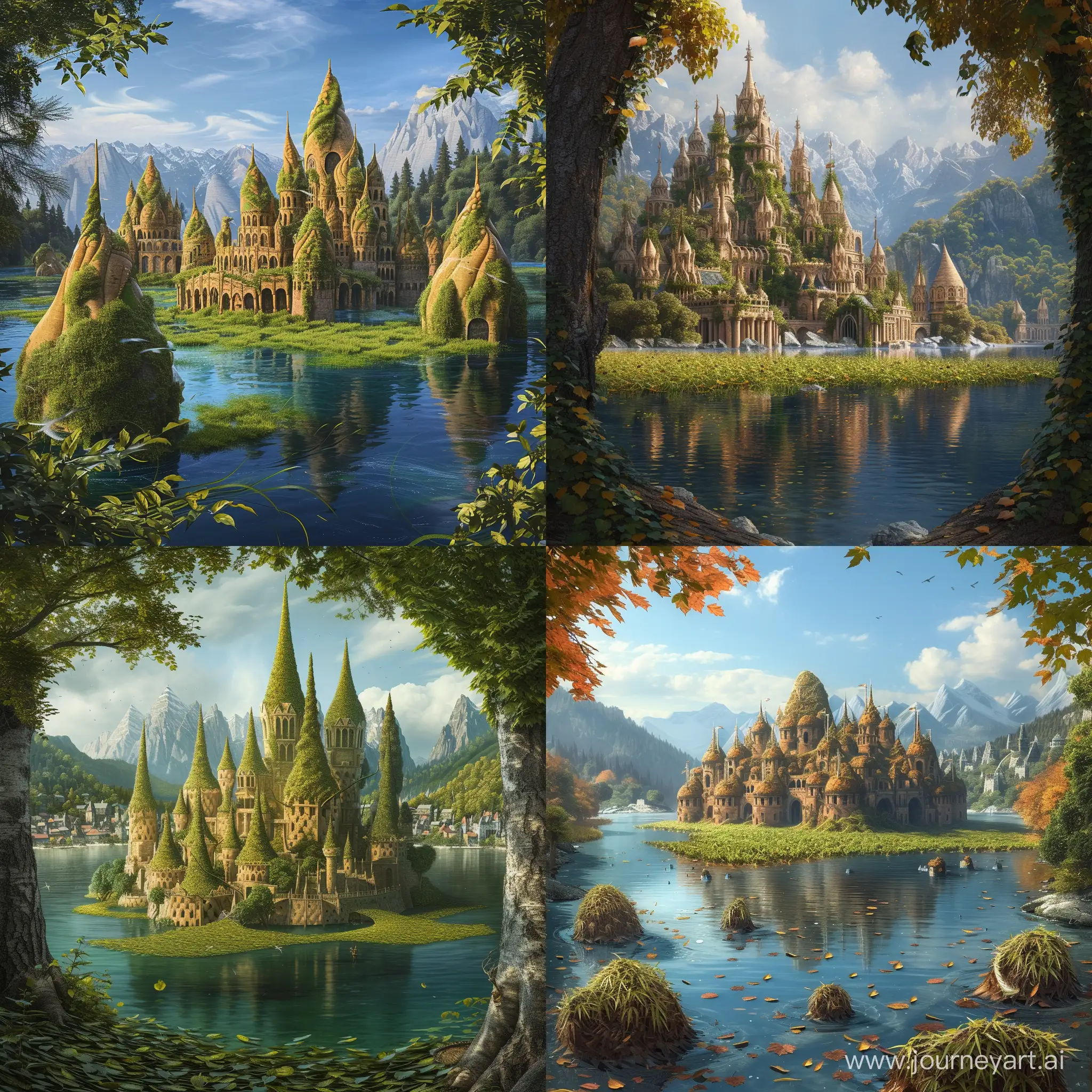 A painting depicting a surreal city surrounded by a summer forest and mountains!!!!! Palaces built of grass and leaves are visible!!!!!!!! highly detailed fantasy art, beautiful detailed fantasy, highly detailed surreal art, highly detailed fantasy digital art, fantasy city setting, impressive fantasy landscape, detailed fantasy art, detailed fantasy illustration, fantasy matte painting, cute, noisy magical city, realistic fantasy decoration, magnificent digital art with details inspired by Cyril Rolando, Anatoly Leushin, By Alex Fishgate, An amazing landscape painting, , Wide-angle fantasy art, , bright colors, modern oil painting, high quality, high detail, masterpiece, front light, cinematography Painting depicting a surreal city surrounded by water!!!!! Palaces built of lynx tails and scales are visible!!!!!!!! highly detailed fantasy art, beautiful detailed fantasy, highly detailed surreal art, highly detailed fantasy digital art, fantasy city setting, impressive fantasy landscape, detailed fantasy art, detailed fantasy illustration, fantasy matte painting, cute, noisy magical city, fantasy D&D scenery, realistic fantasy decoration, magnificent digital art with details inspired by Cyril Rolando, Anatoly Leushin, Alex Fishgate, Stunning landscape painting, , Wide-angle fantasy art, , bright colors, modern oil painting, high quality, high detail, masterpiece, front light, cinematography --v 6 --ar 1:1 --no 32647