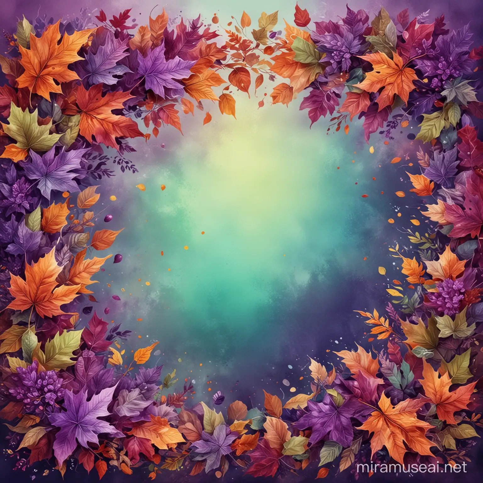 Vibrant Autumn Background with Green and Purple Hues