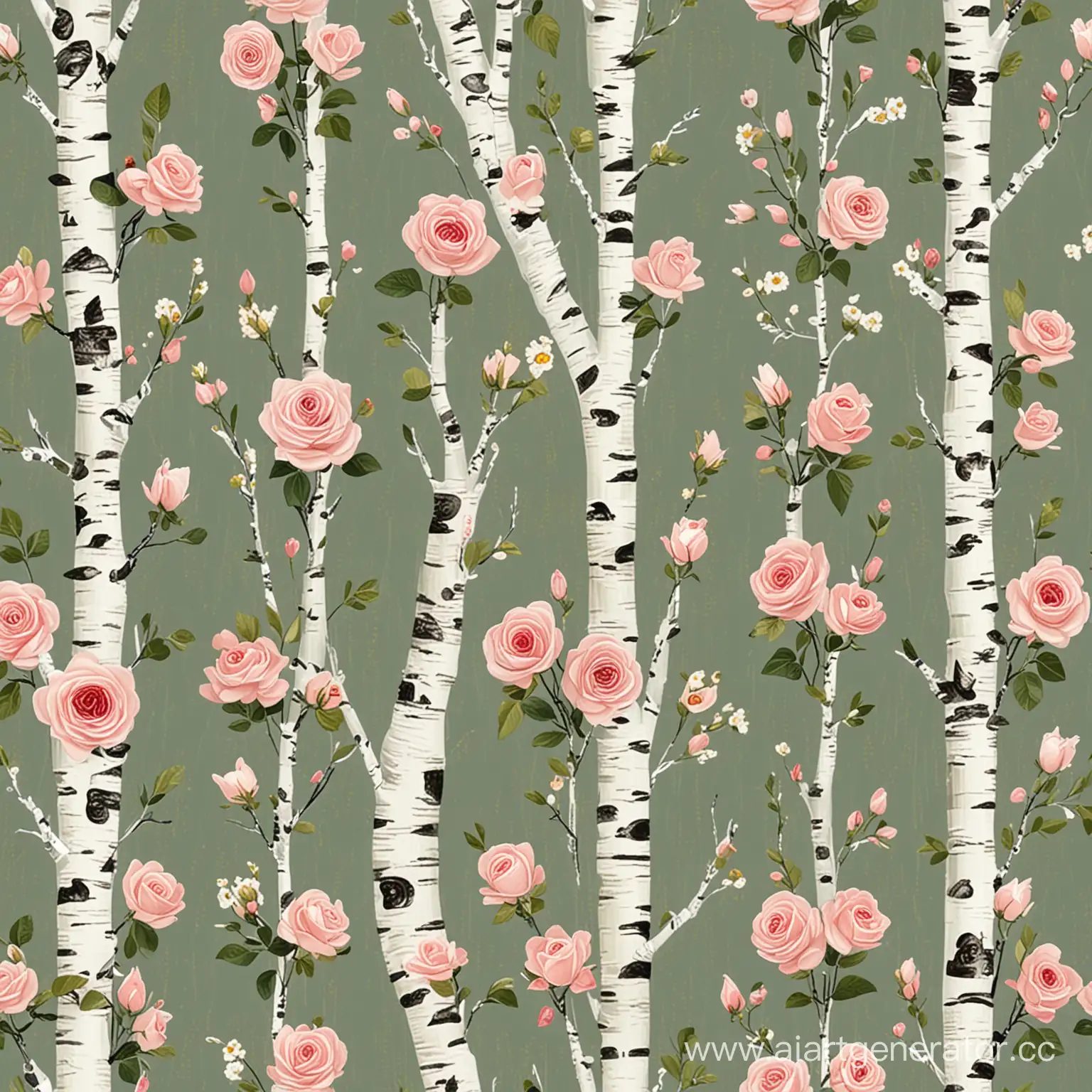 Birch-Tree-Blossoming-Amidst-a-Bed-of-Roses
