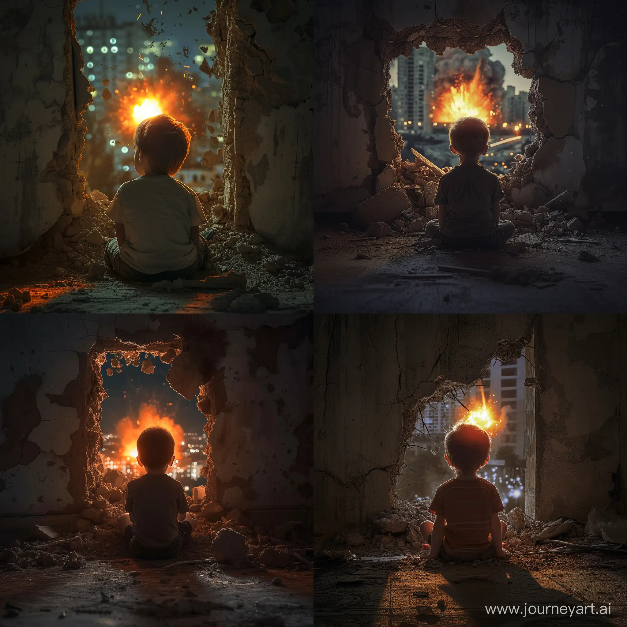 Adorable-Boy-Gazing-at-Nuclear-Explosion-in-Abandoned-Room