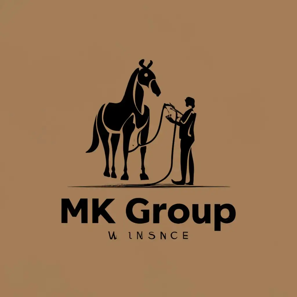 logo, The Horse and Waiting Groom, with the text "MK Group", typography, be used in Finance industry