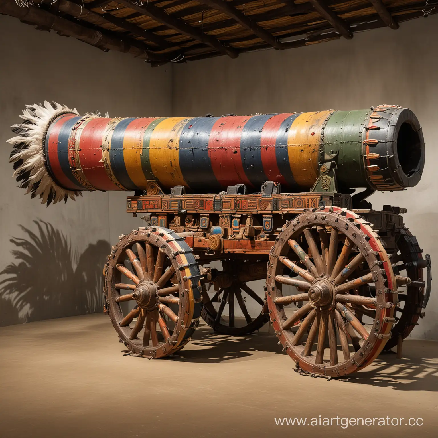 Vibrant-African-Chiefs-Cannon-with-Feathers-Colorful-Tribal-Artwork