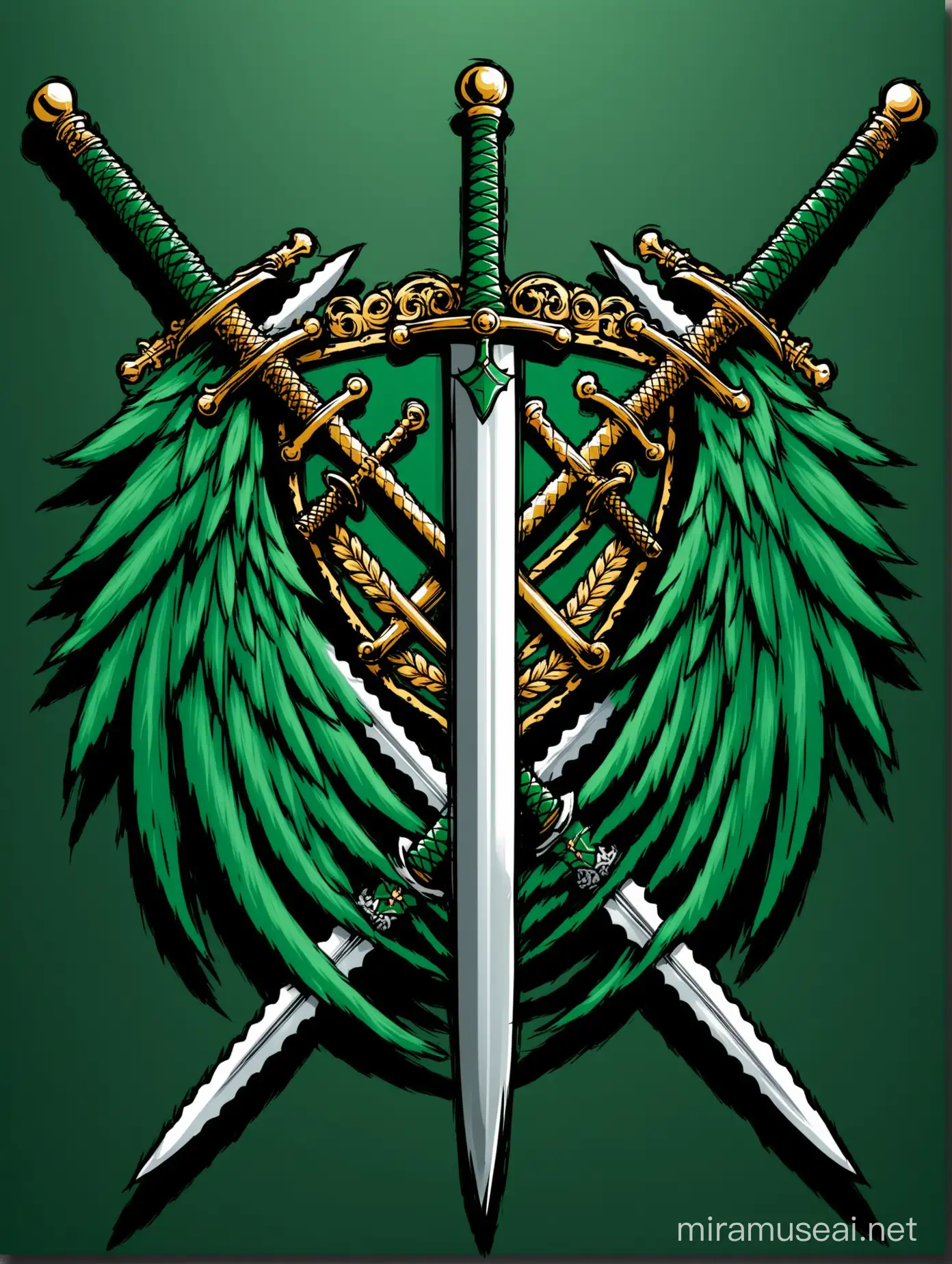 dark green double crossed swords crest