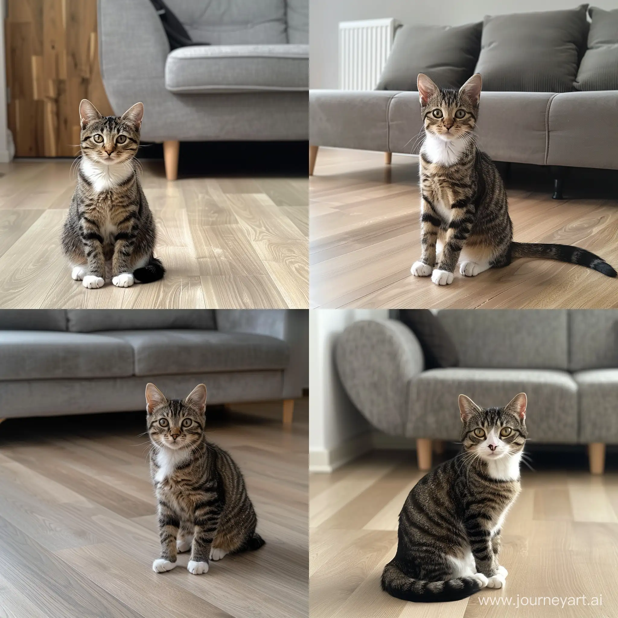 Adorable-EightMonthOld-Tabby-Cat-Relaxing-on-Light-Wooden-Floor