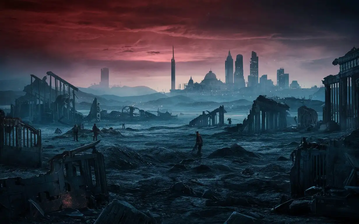 the once-great cities of the world lie in ruins, crumbling monuments to a bygone era of prosperity and progress. Decades of economic collapse, social unrest, and rampant corruption have left society fractured and broken, with the survivors struggling to eke out a meager existence amidst the urban wasteland. a reddish hue stains the skies as a sign of the chaos they live in
