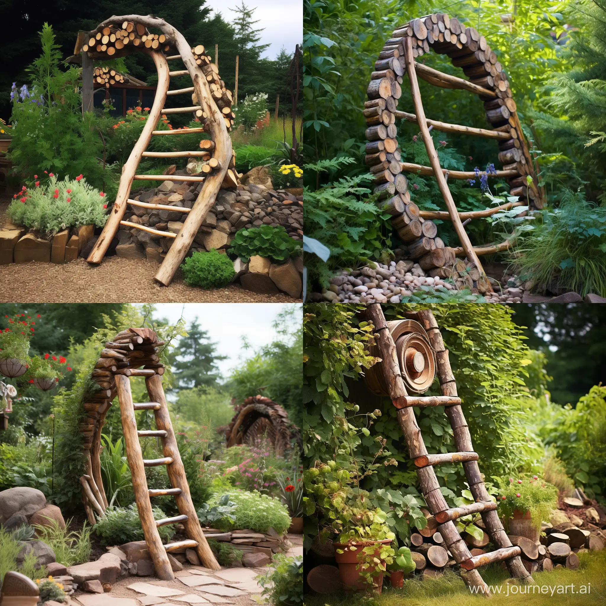 Rustic-Log-Bark-Pattern-Garden-Ladder-Whimsical-Outdoor-Decor