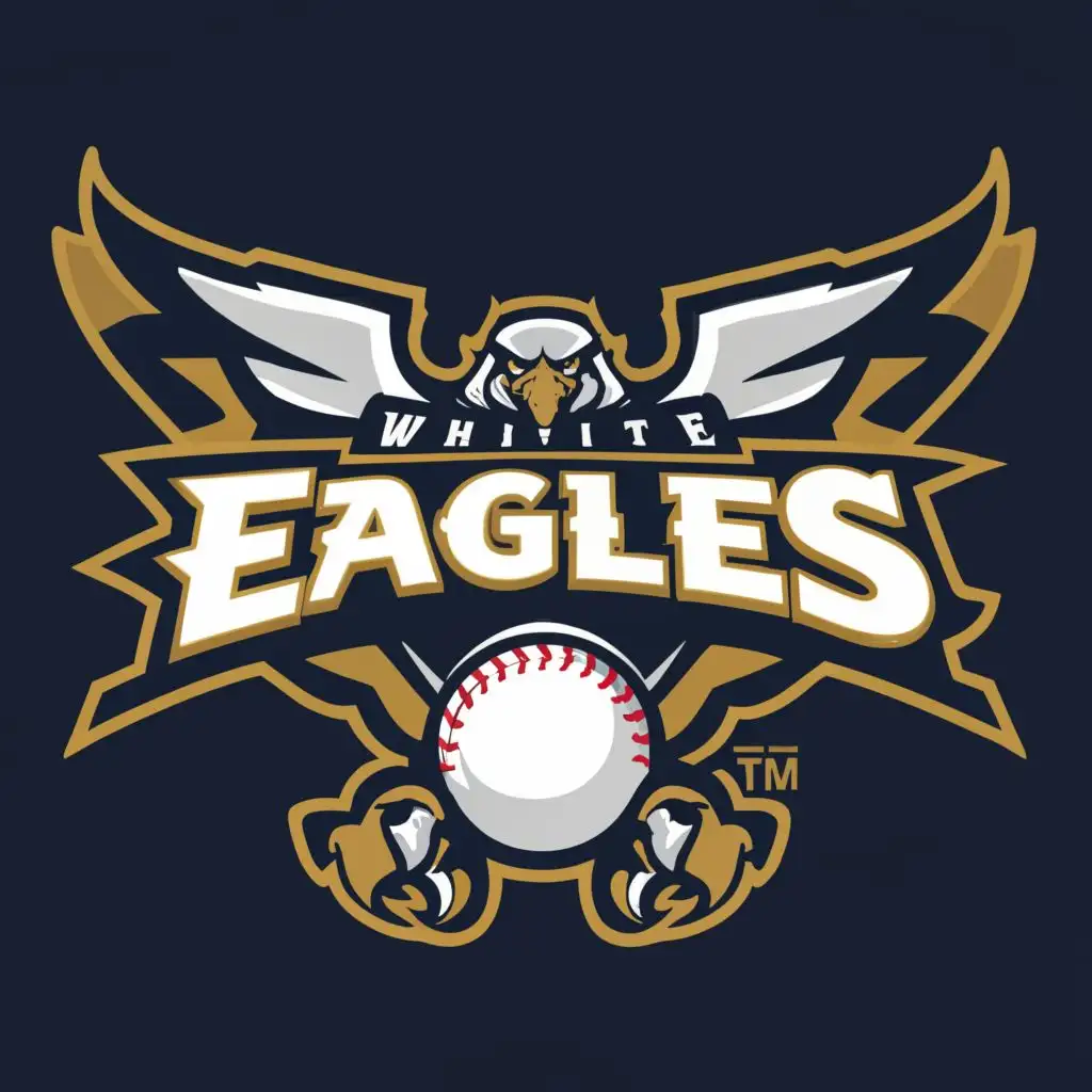 LOGO-Design-for-White-Eagles-Baseball-Majestic-Eagle-with-Ball-Emblem-on-a-Crisp-Background