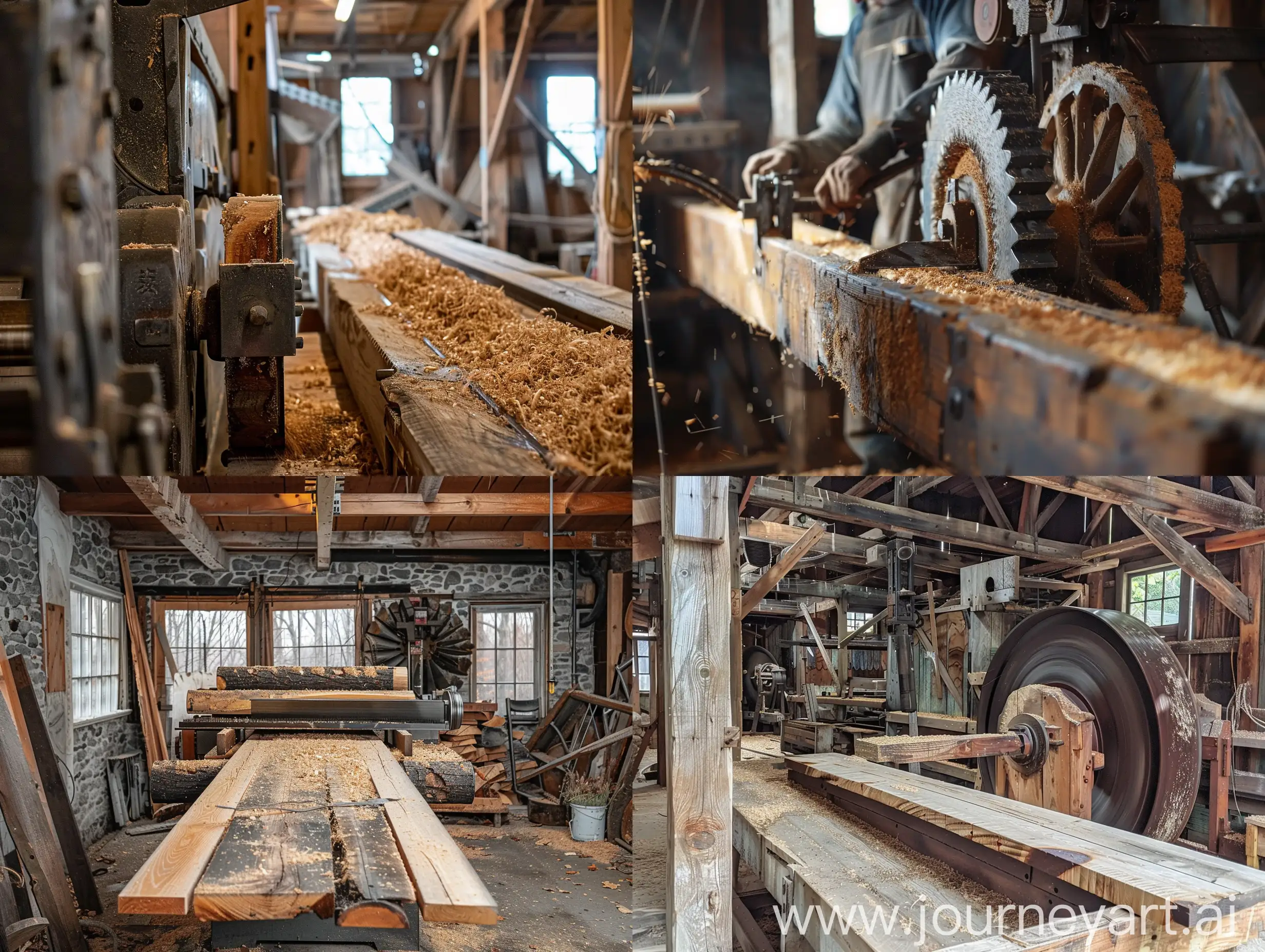Lumberjack-at-Sawmill-Cutting-Logs-with-Circular-Saw