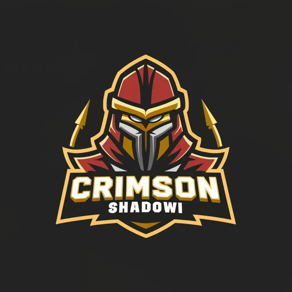 a logo design,with the text "crimson shadow", main symbol:a logo of helmet warrior , futuristic, crimson color with gold on the edge,Moderate,clear background