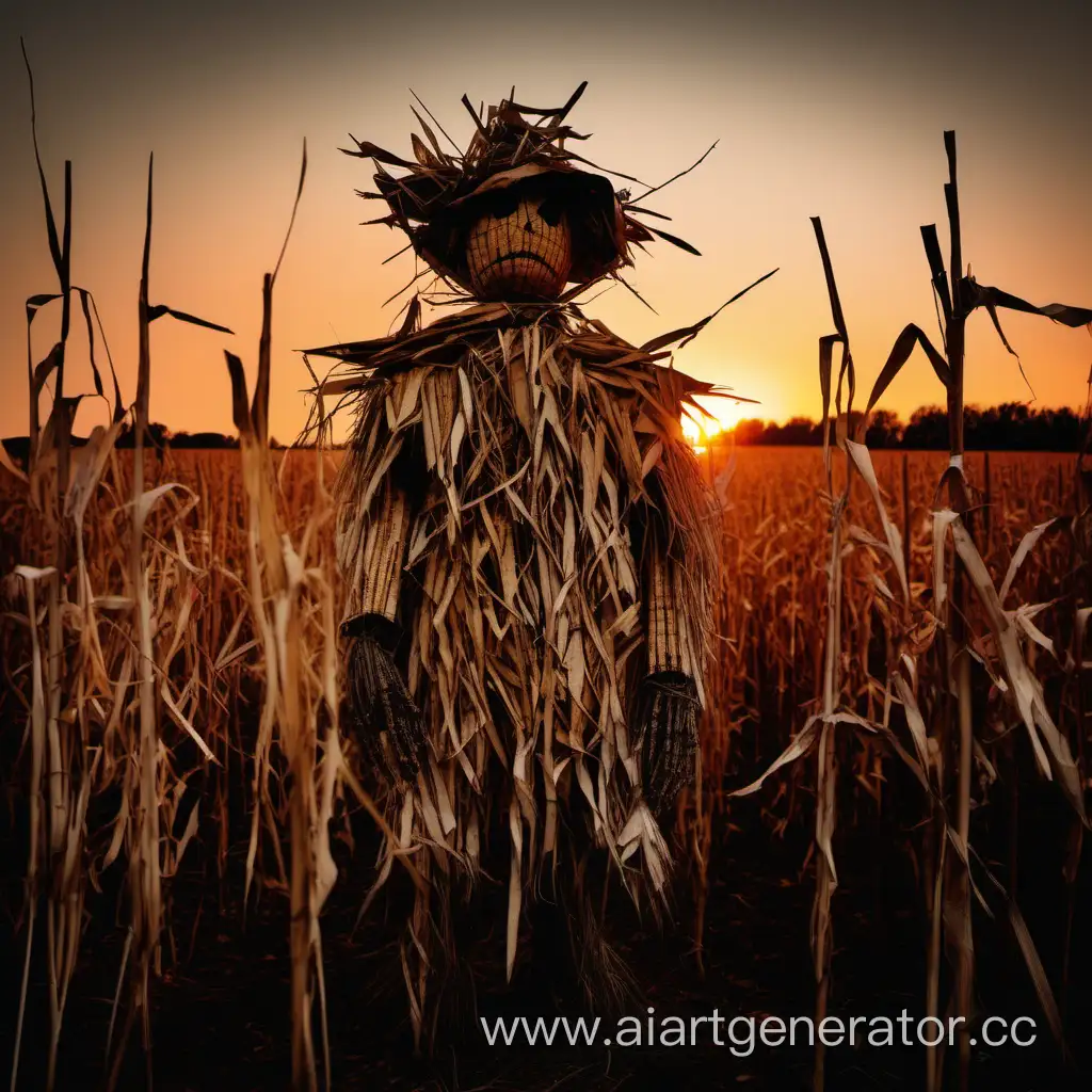 Scarecrow-Crafted-from-Branches-in-a-Sunset-Cornfield