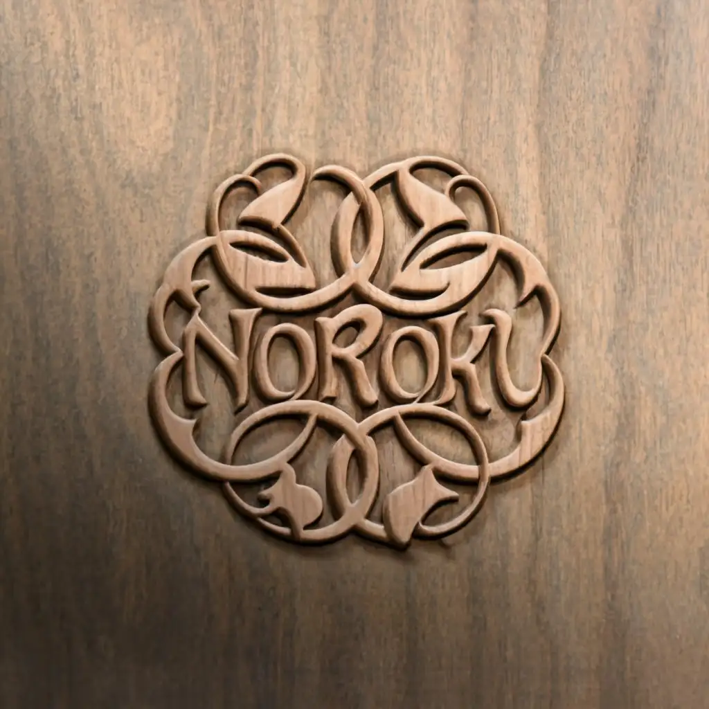 a logo design,with the text "Noroku", main symbol:Wood , carving ,  leafs , sculpture, dust,complex,clear background