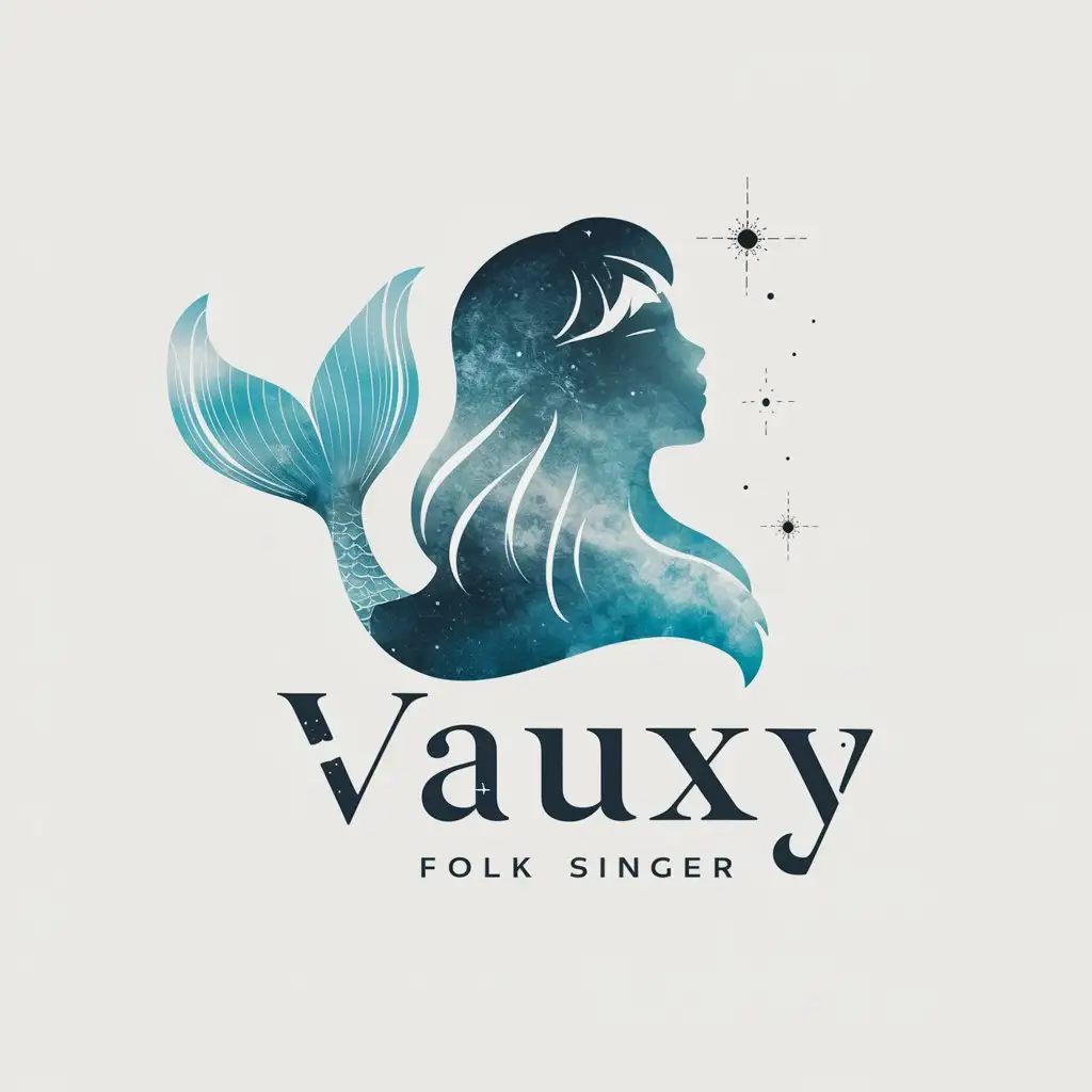 Brand logo for Vauxy 
A spiritual feel for an ethereal folk singer but without the words folk singer and flowing into the shape of a mermaid’s tail on the left hand side