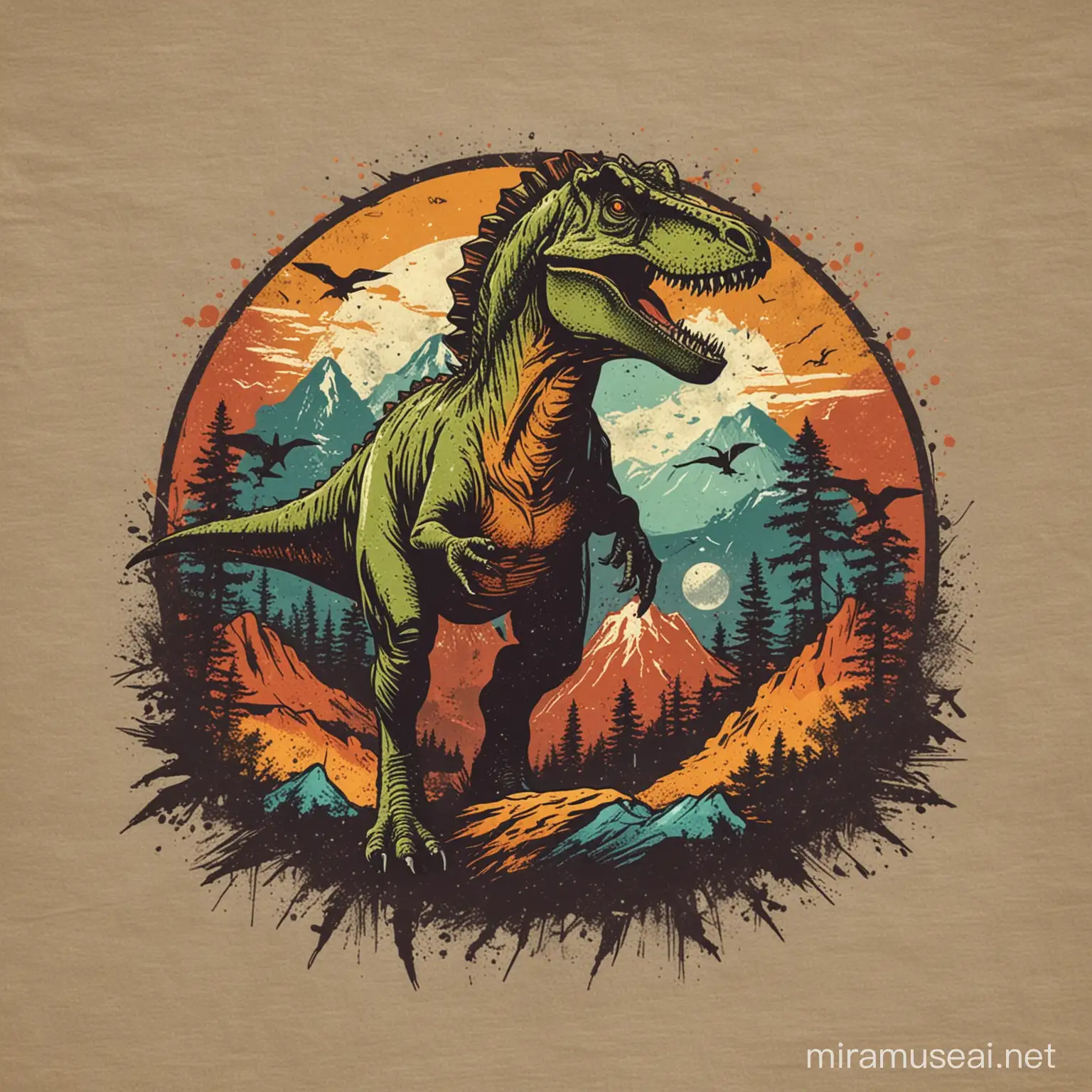 Prehistoric Dinosaur TShirt Design Roaring Tyrannosaurus Rex in 7 Distressed Colors