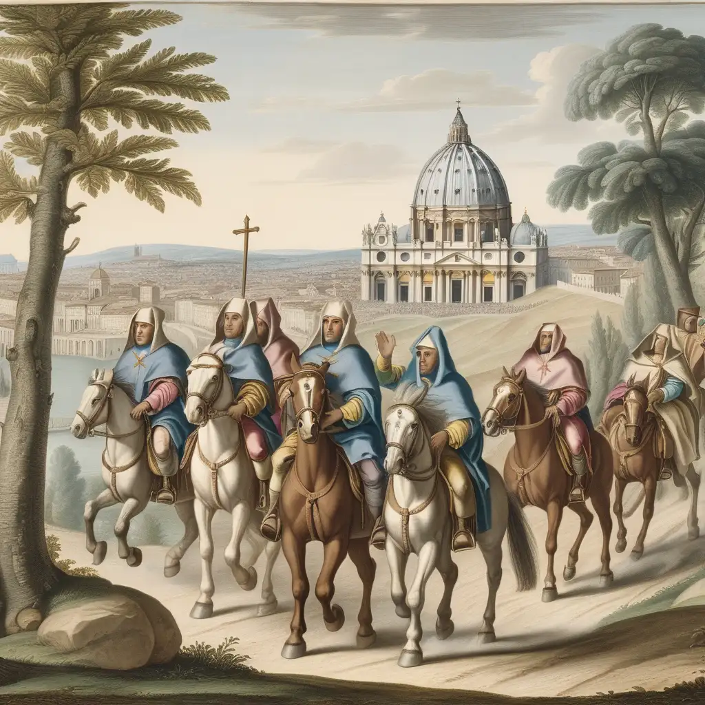 Holy See Messengers Riding Horses with Sealed Scrolls through European Landscapes