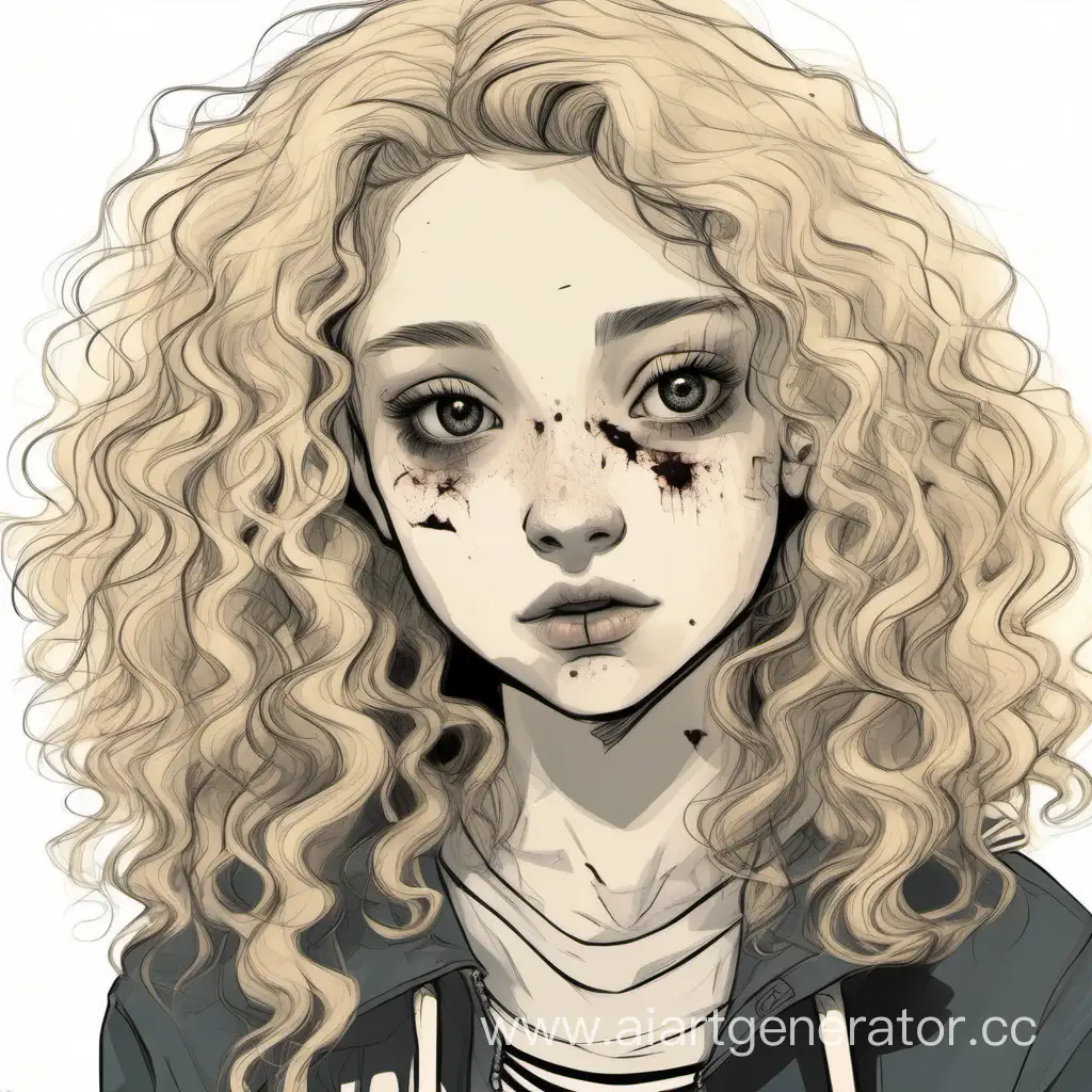 A teenage girl. Pale skin. Ash-blond hair. Curly quads. Black eyes. A lot of scars
