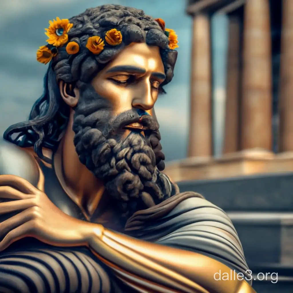 A greek god in deep thought, perfect composition, beautiful detailed intricate insanely detailed octane render trending on artstation, 8 k artistic photography, photorealistic concept art, soft natural volumetric cinematic perfect light, chiaroscuro, award - winning photograph, masterpiece, oil on canvas, raphael, caravaggio, greg rutkowski, beeple, beksinski, giger, aspect ratio 16:9