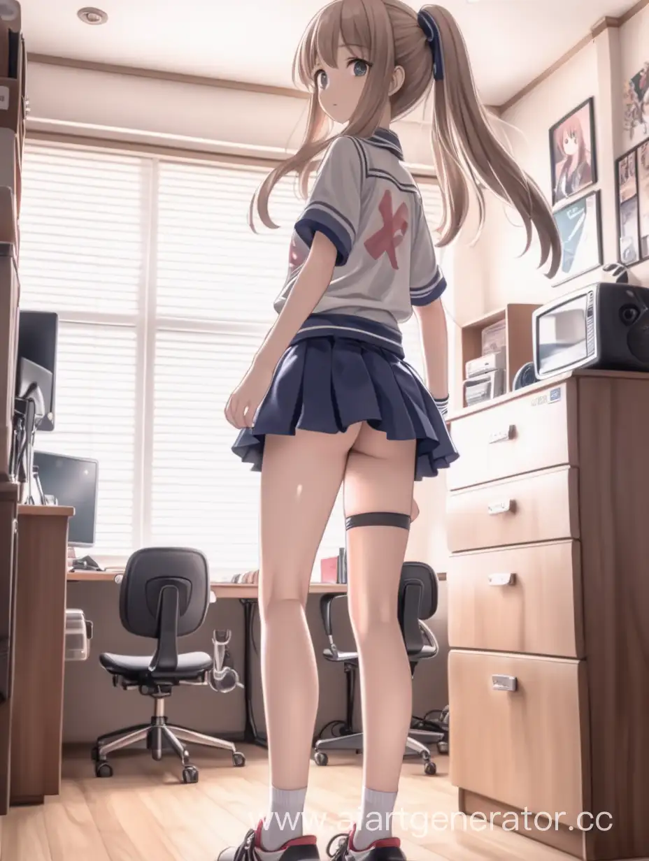 Full Body Anime girl Very Cute, Mini Skirt Big Ass Stand Up On The Room
