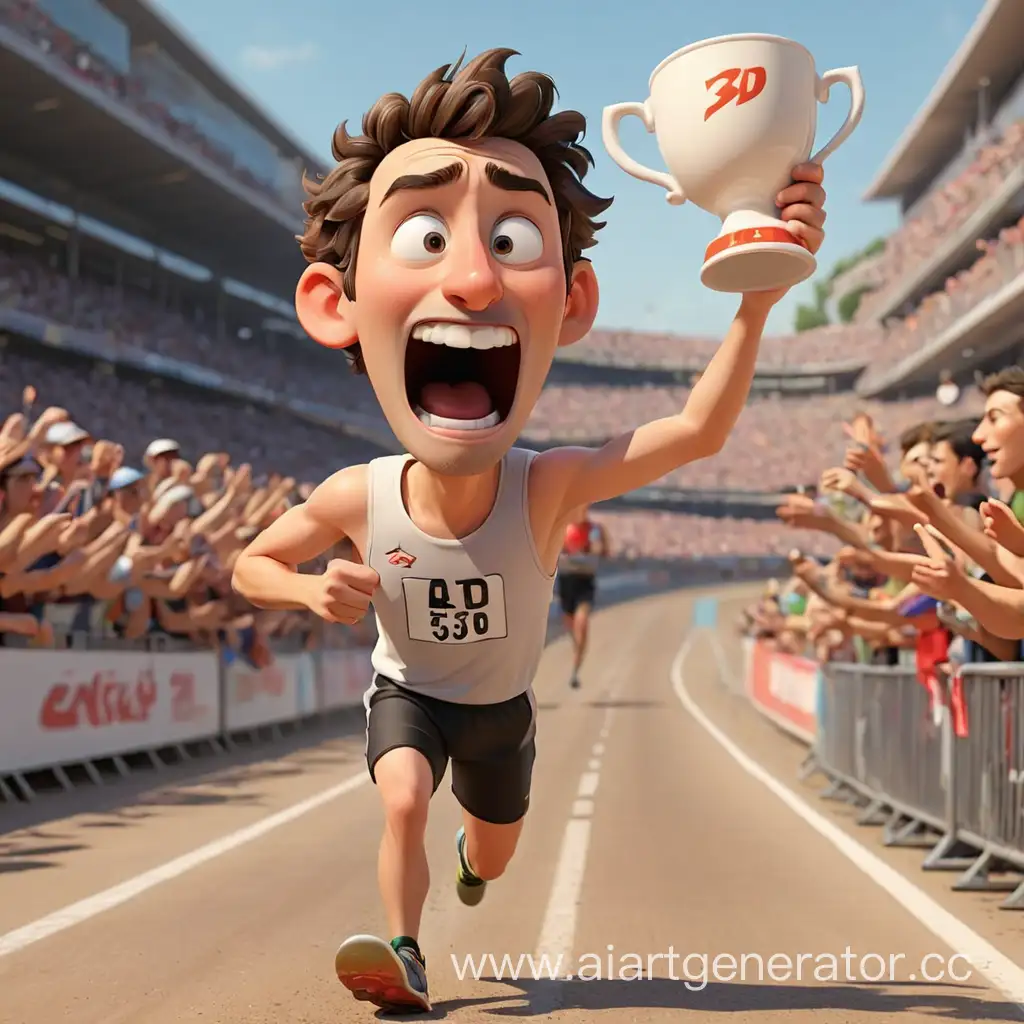 Cartoon-Man-Winning-Race-Receives-3D-Trophy