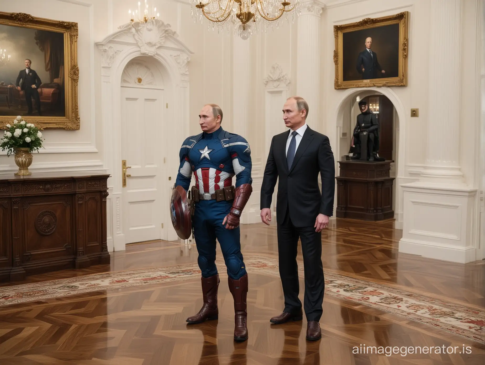 Vladimir Putin in suit of Captain America in White House