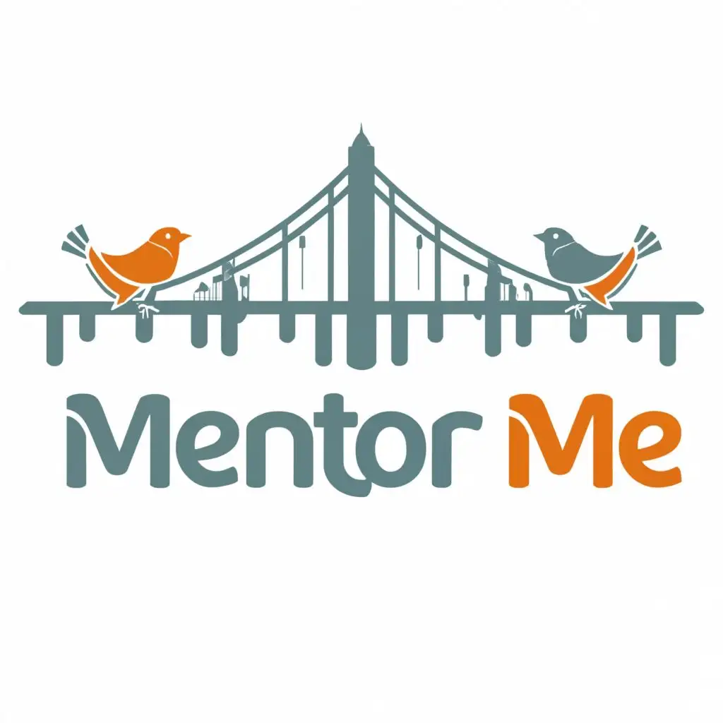 logo, bridge 
birds 
, with the text "Mentor Me", typography