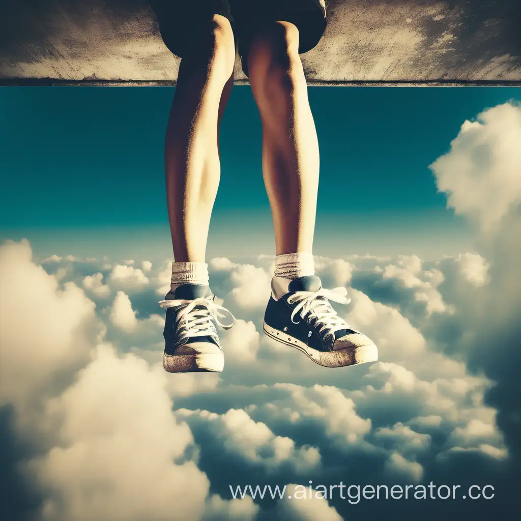 Surreal-Sneaker-Skyline-Vintage-Legs-Dangling-in-Cloudscape