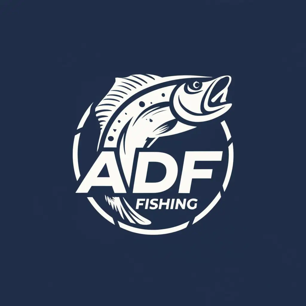 a logo design,with the text "ADF Fishing", main symbol:Logo with a white "pike" fish for a YouTube channel in png format,Moderate,clear background
