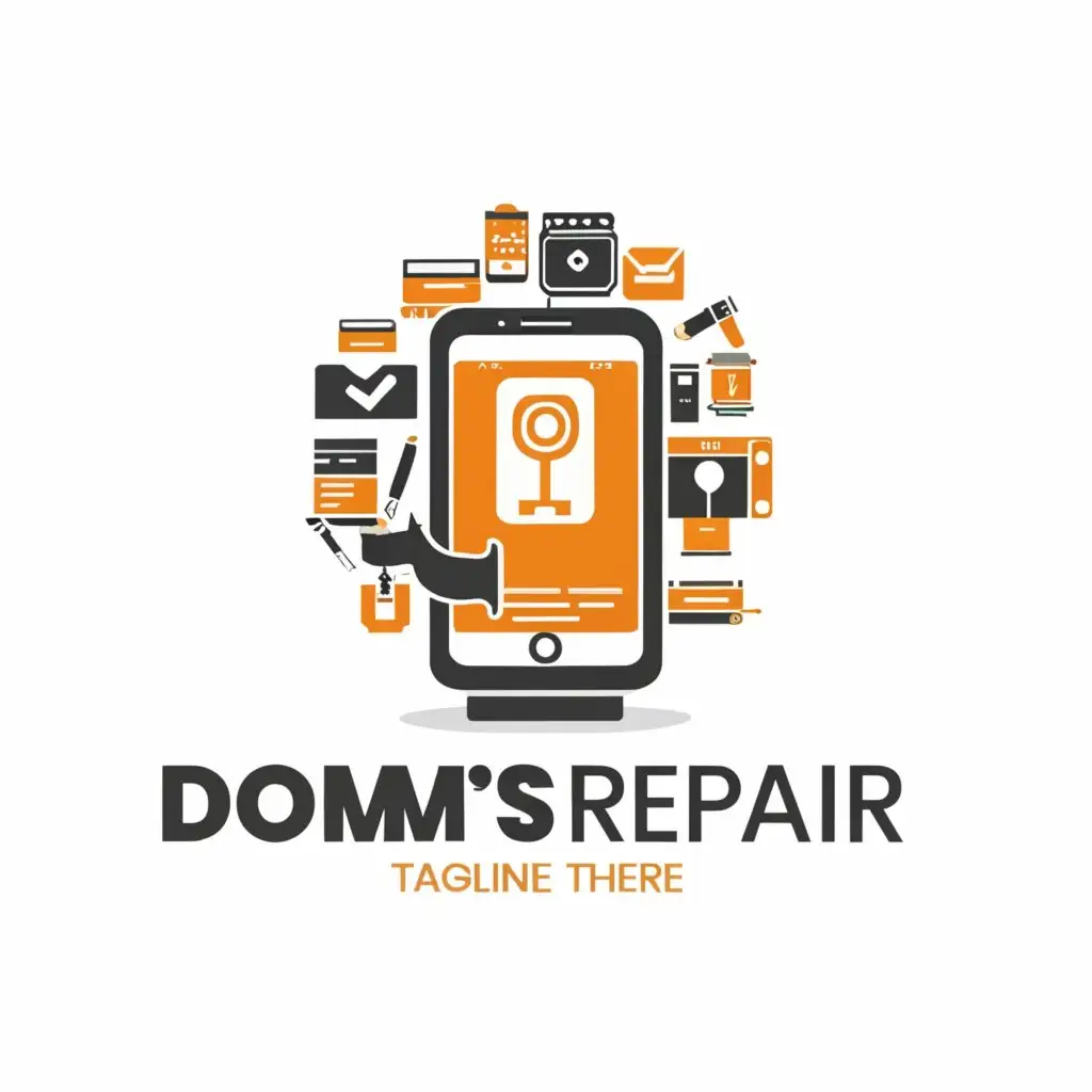 a logo design,with the text "DOMS REPAIR", main symbol:Cellphone, Computers, Electronics,Moderate,be used in Technology industry,clear background