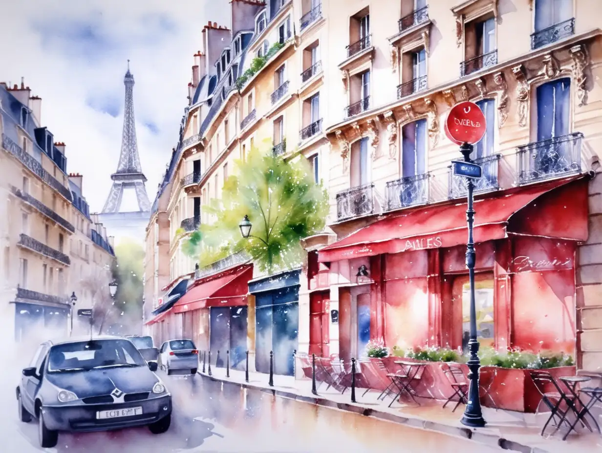 Paris Watercolor Cityscape Eiffel Tower and Seine River in Vibrant Hues