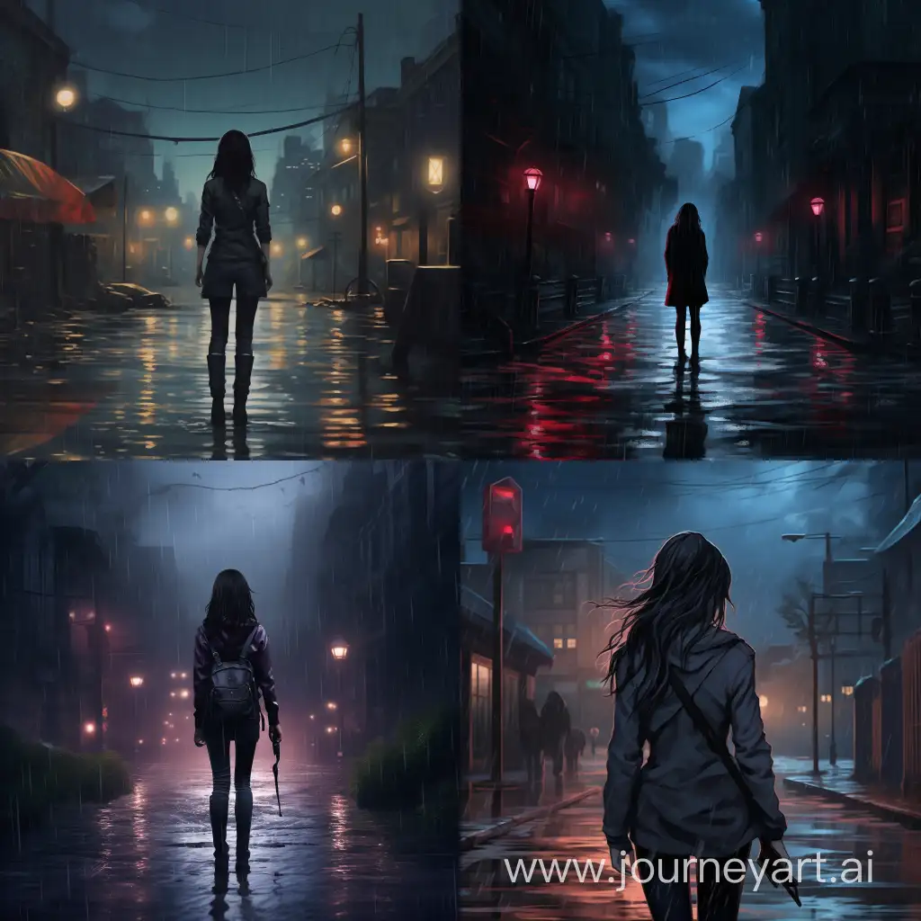 Game logo sad girl walking away in the rain