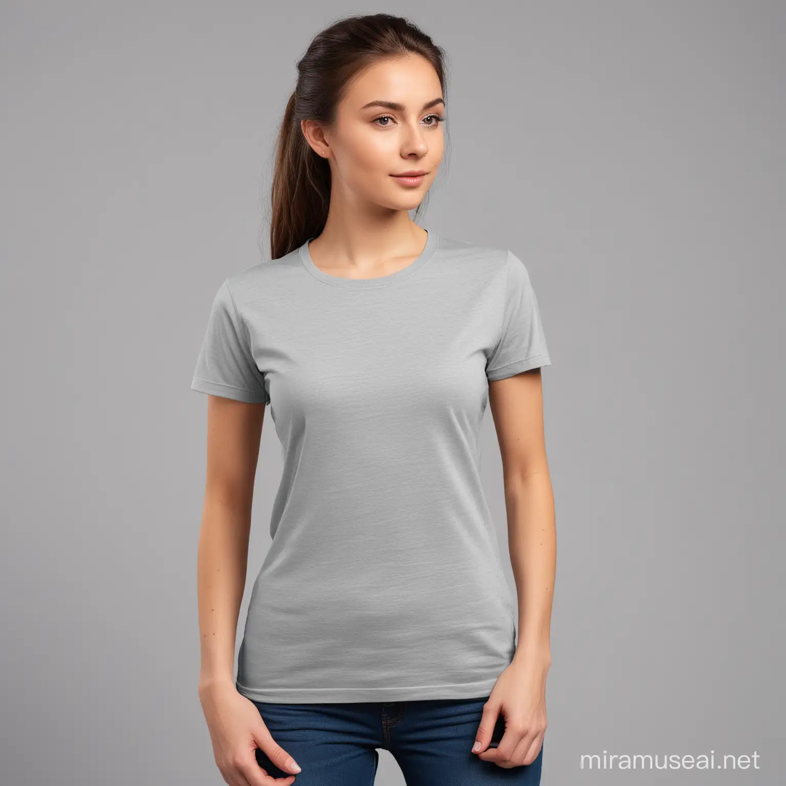 Girl Wearing Plain Gray ShortSleeved Shirt