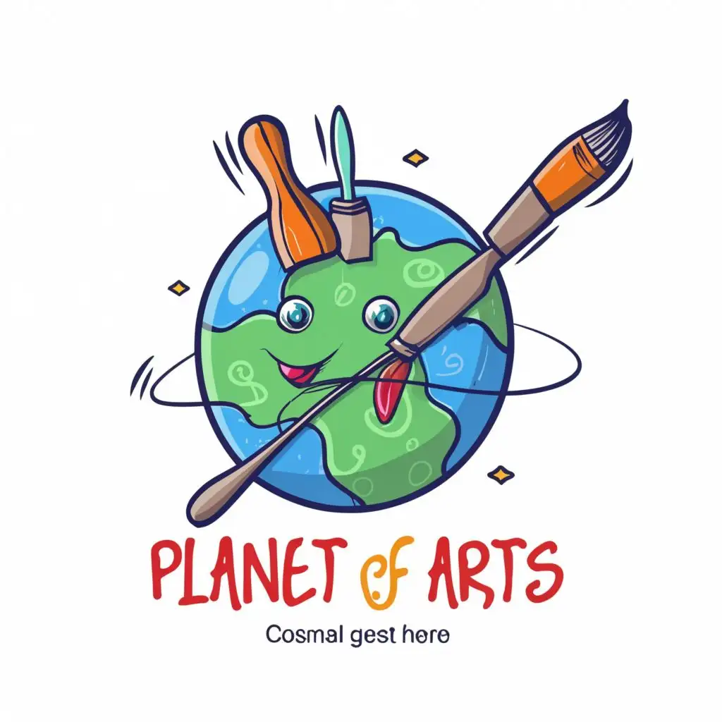 LOGO-Design-For-Planet-of-Arts-Vibrant-Kids-Artbrush-Painting-a-Planet-with-Typography