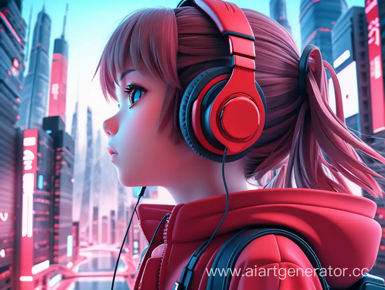 Futuristic-City-Anime-Girl-in-Red-Headphones