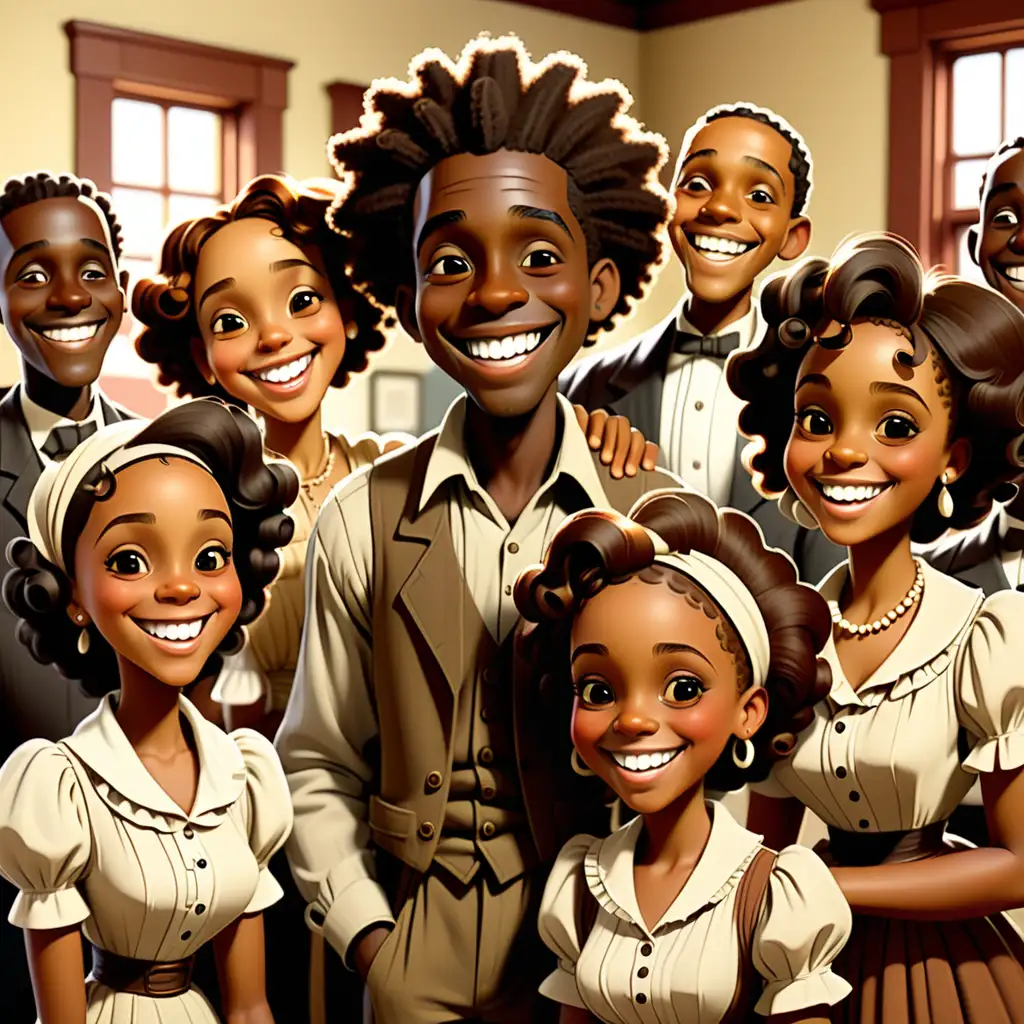 Joyful 1900s Cartoonstyle African Americans at the Community Center