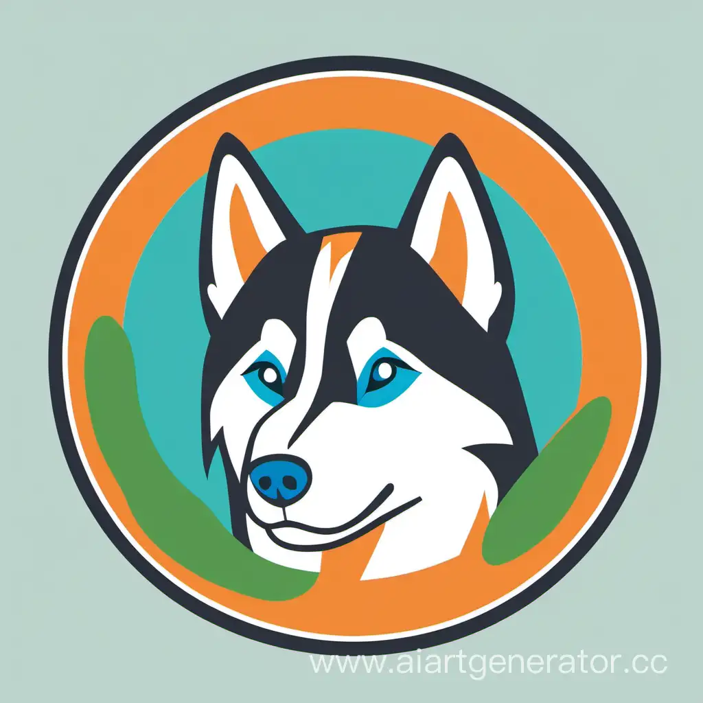 Vibrant-Circle-Icon-Featuring-BlueEyed-Husky-in-Orange-and-Green-Hues