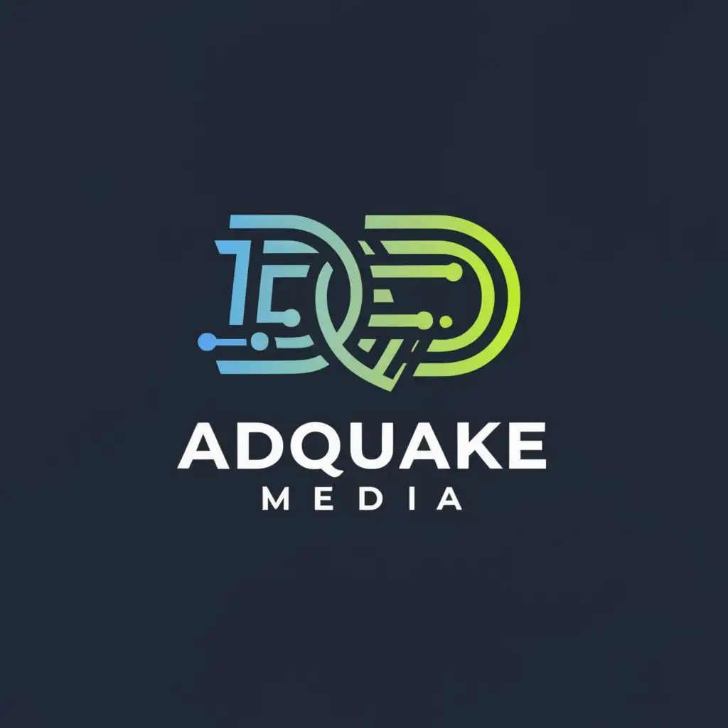 logo, advertising, with the text "adquake media", typography, be used in Technology industry