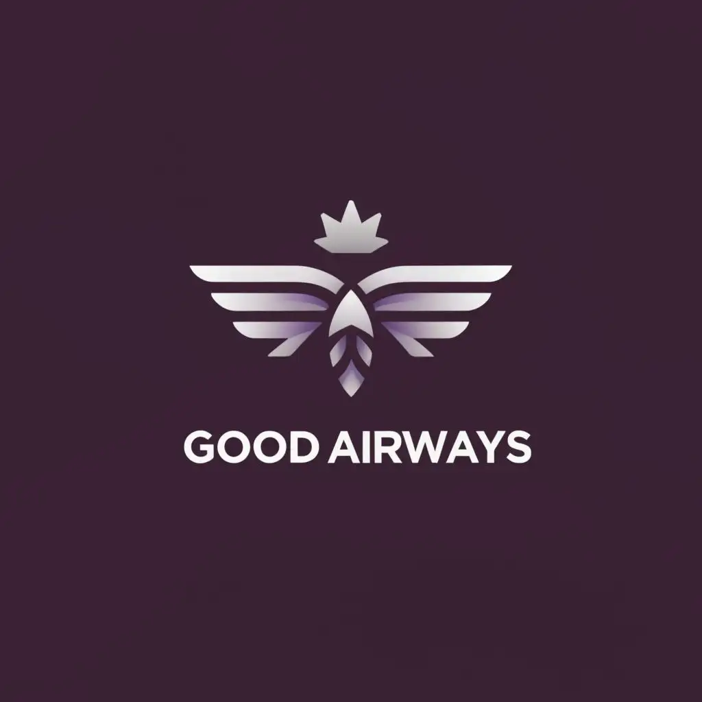 a logo design,with the text "Good Airways", main symbol:Plane/maple leaf in purple,Minimalistic,be used in Travel industry,clear background