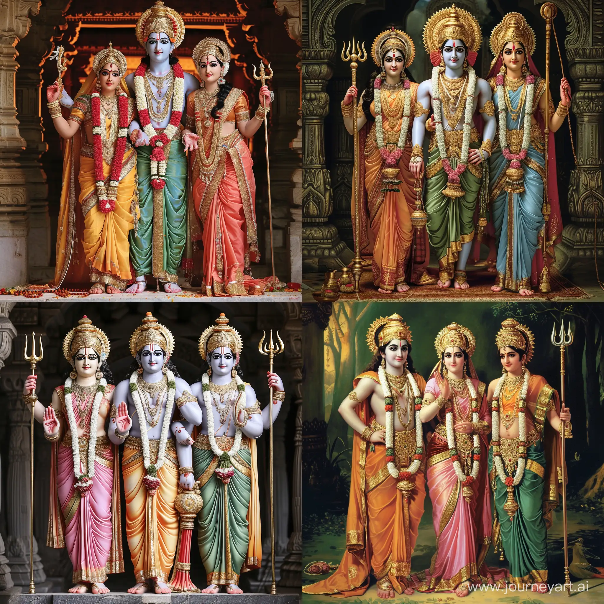 Divine-Portrait-Hindu-God-Ram-Goddess-Sita-and-God-Laxman-in-a-Sacred-Encounter