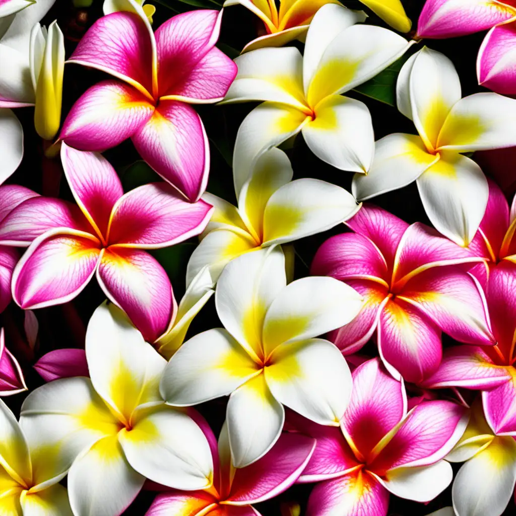 Vibrant Pink White and Yellow Frangipanis in Tropical Paradise