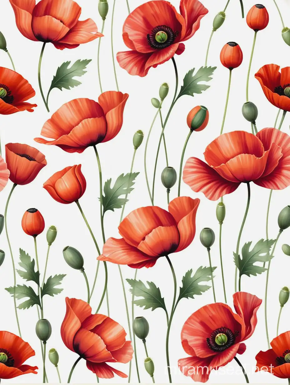 Vibrant Seamless Floral Pattern with Poppies Flowers